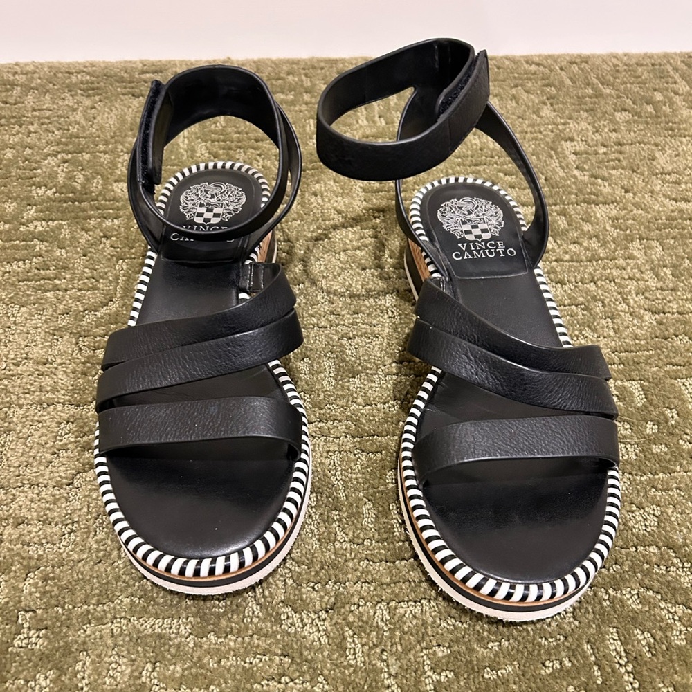 Vince Camuto Black Strappy Sandals with White Accents